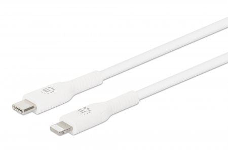 Manhattan USB-C to Lightning Cable, Charge &amp; Sync, 0.5m, White, For Apple iPhone/iPad/iPod, Male to Male, MFi Certified (Apple approval program), 480 Mbps (USB 2.0), Hi-Speed USB, Lifetime Warranty, Box