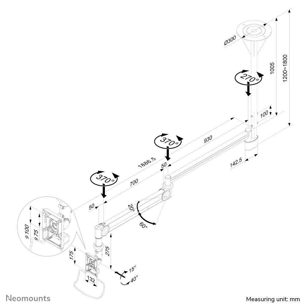 Neomounts FPMA-HAC100 - Medical ceiling mount for 25.4 cm (10&quot;) to 61 cm (24&quot;)