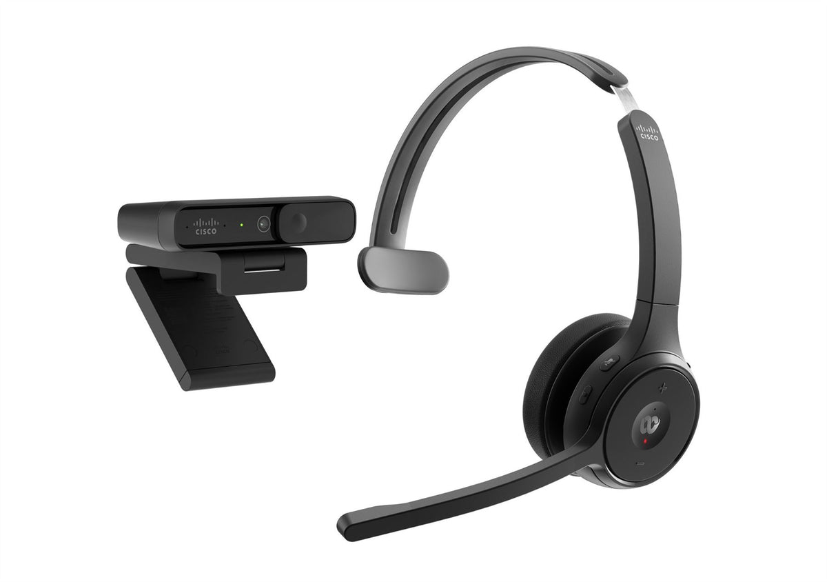 Cisco Bundle - Headset 721, Wireless Single On-Ear Bluetooth Headphones, Webex Button, packaged with the Desk Camera 1080p, Carbon Black, 1-Year Limited Liability Warranty (BUN-722+CAMD-C-WW)