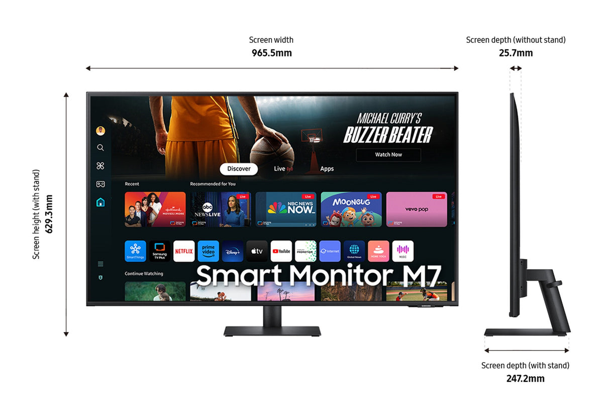 Samsung Smart Monitor M7 - 109.2 cm (43&quot;) - 3840 x 2160 pixels 4K UHD LCD Monitor with Remote