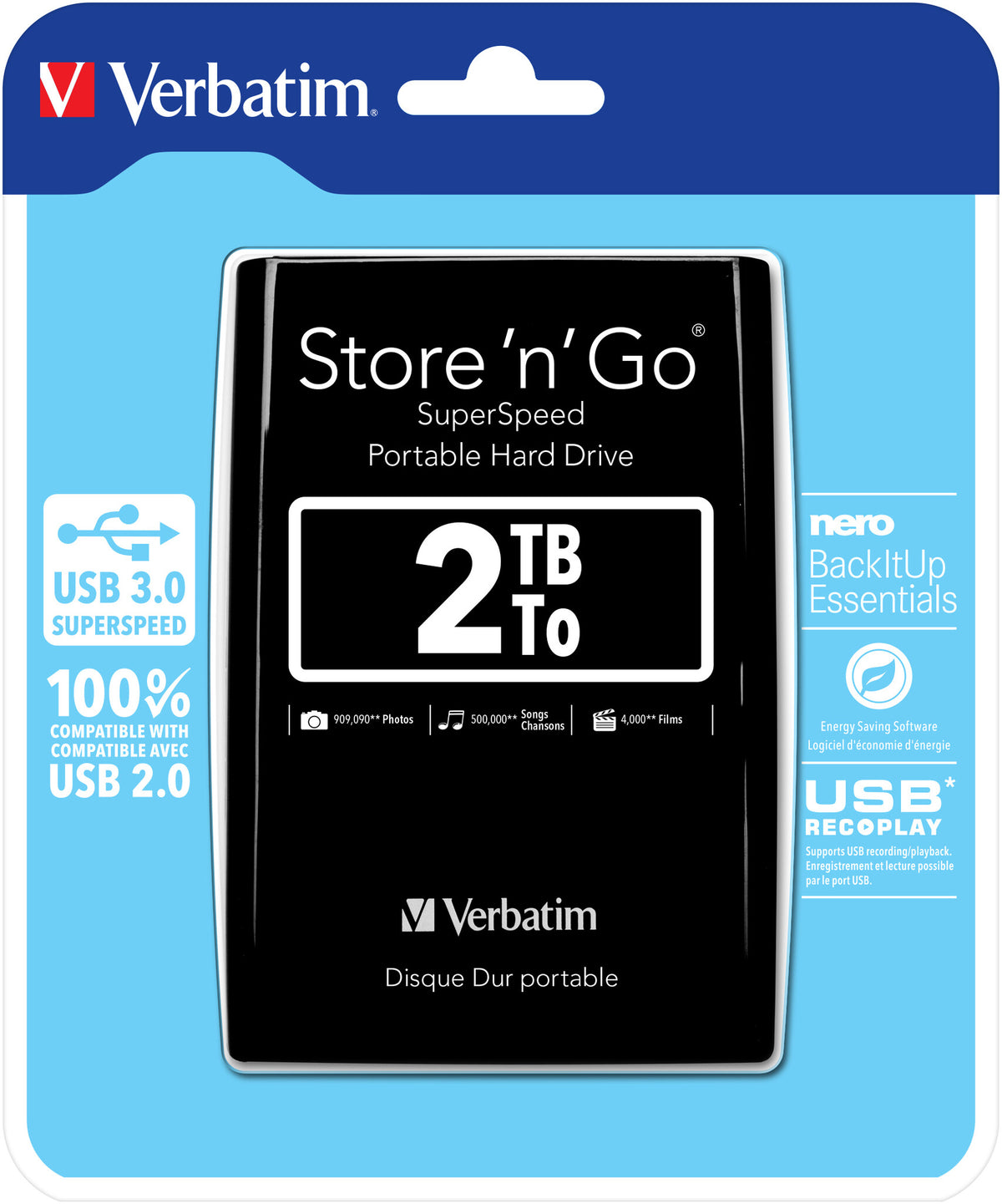 Verbatim Store &#39;n&#39; Go USB 3.0 Portable Hard Drive in Black - 2 TB