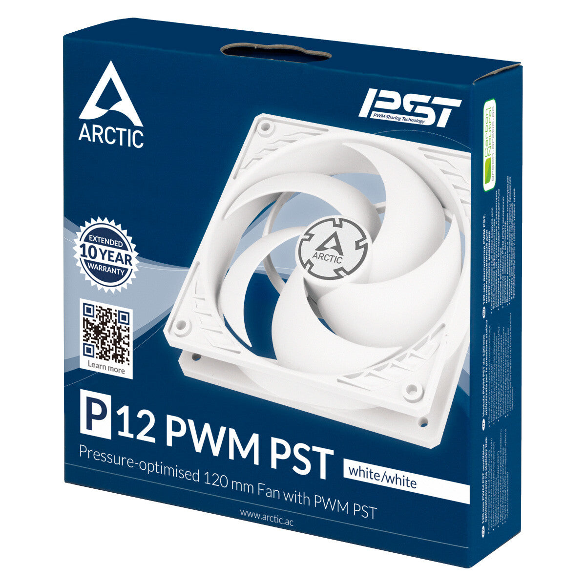 ARCTIC P12 PWM PST - Computer Case Fan in White - 120mm