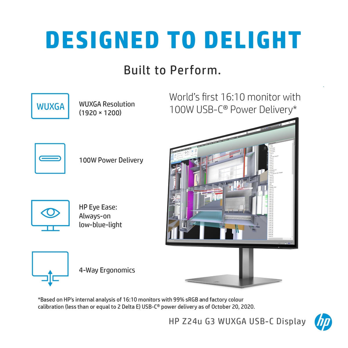 HP Z24u G3 - 61 cm (24&quot;) - 1920 x 1200 pixels LCD Monitor