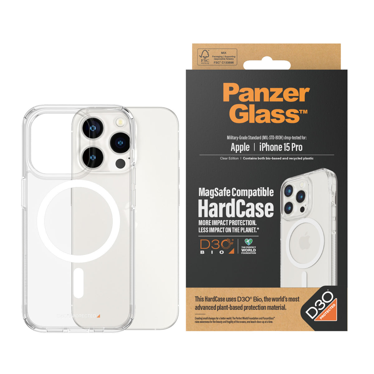 PanzerGlass ® HardCase MagSafe with D3O for iPhone 15 Pro in Transparent