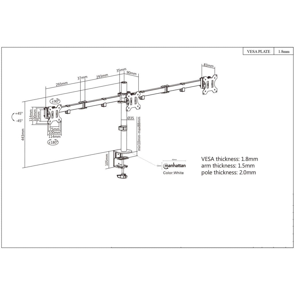 Manhattan 461658 - Desk monitor mount for 33 cm (13&quot;) to 68.6 cm (27&quot;)