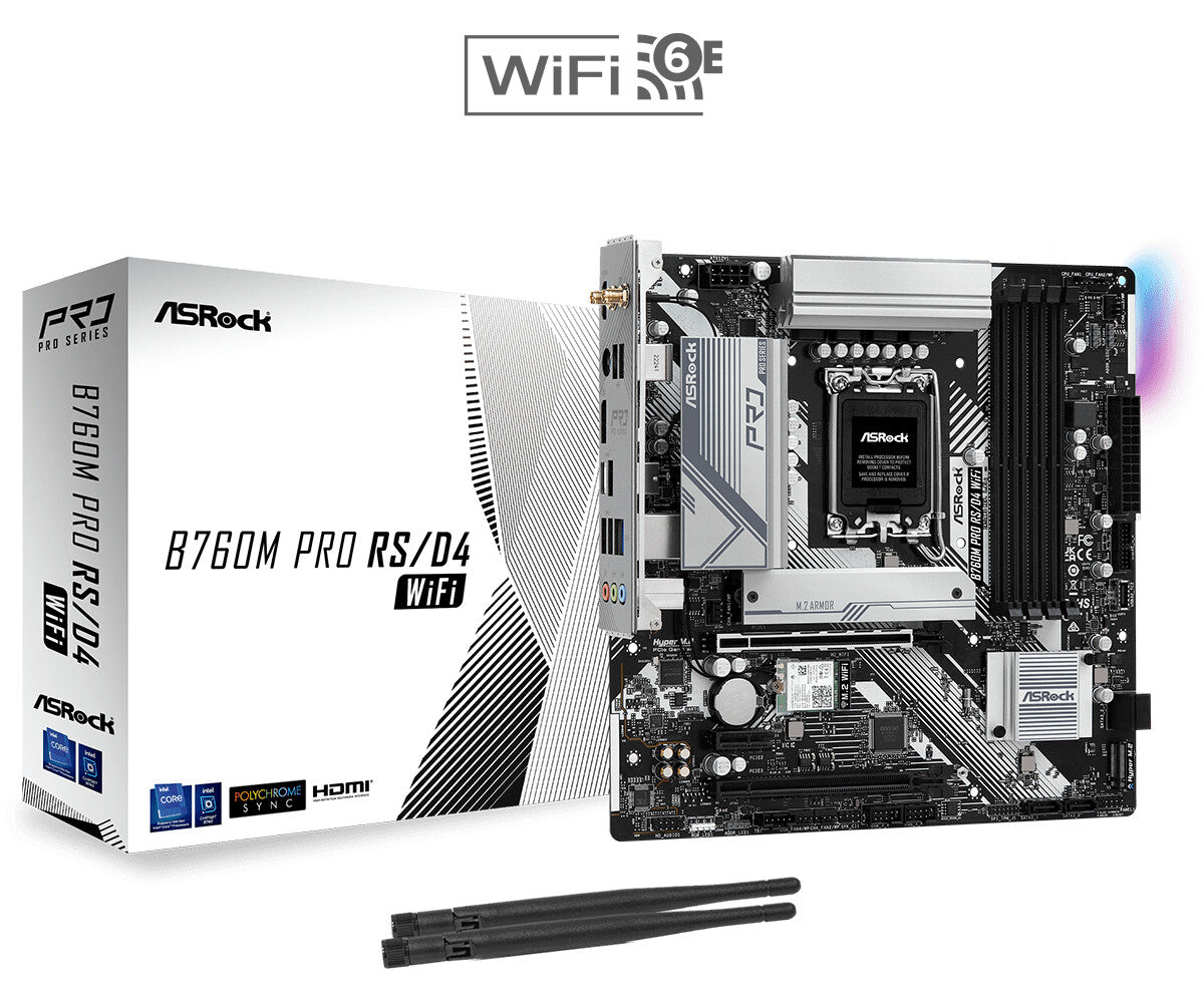 Asrock B760M Pro RS/D4 WiFi micro ATX motherboard - Intel B760 LGA 1700