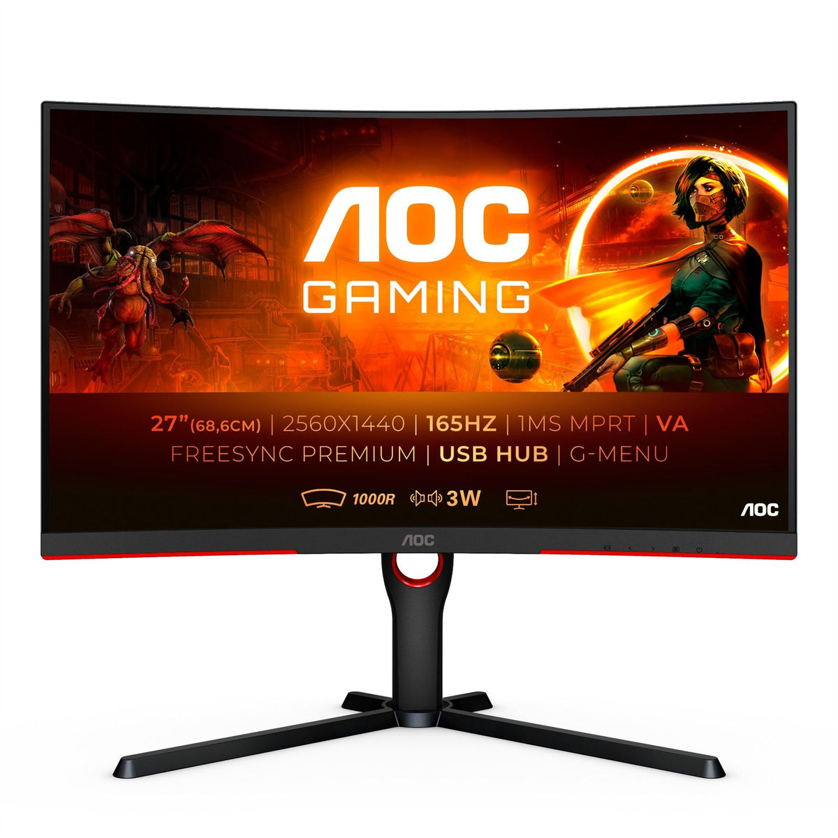 AOC CQ27G3SU/BK Computer Monitor 68.6 cm (27&quot;) 2560 x 1440 pixels Quad HD LED Black, Red