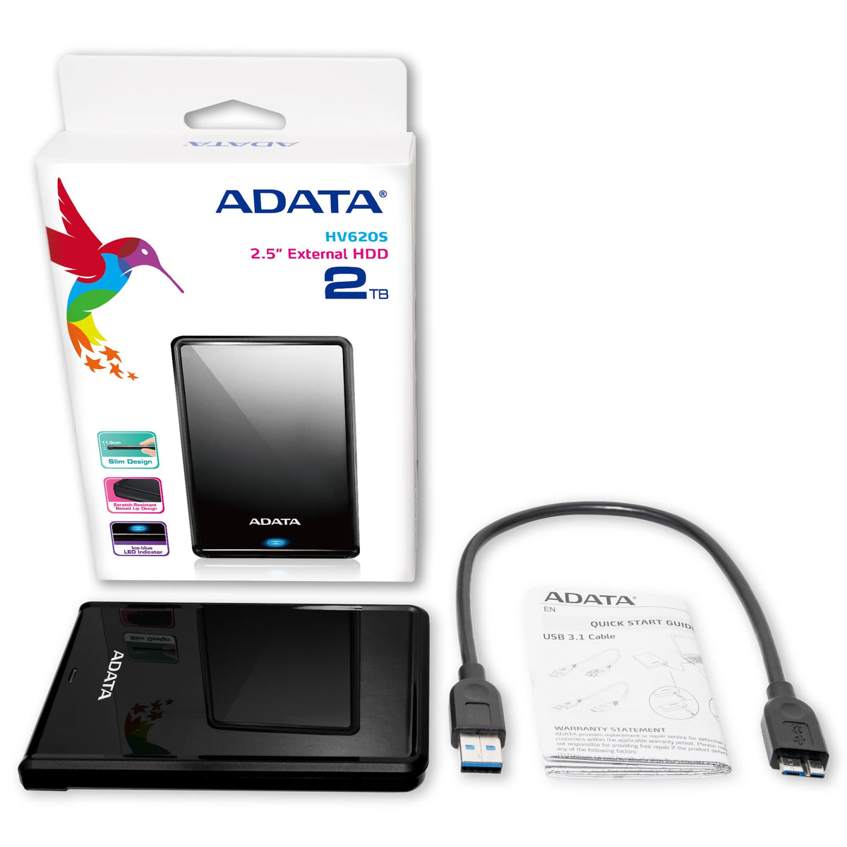 ADATA HV620S - External HDD in Black - 2 TB