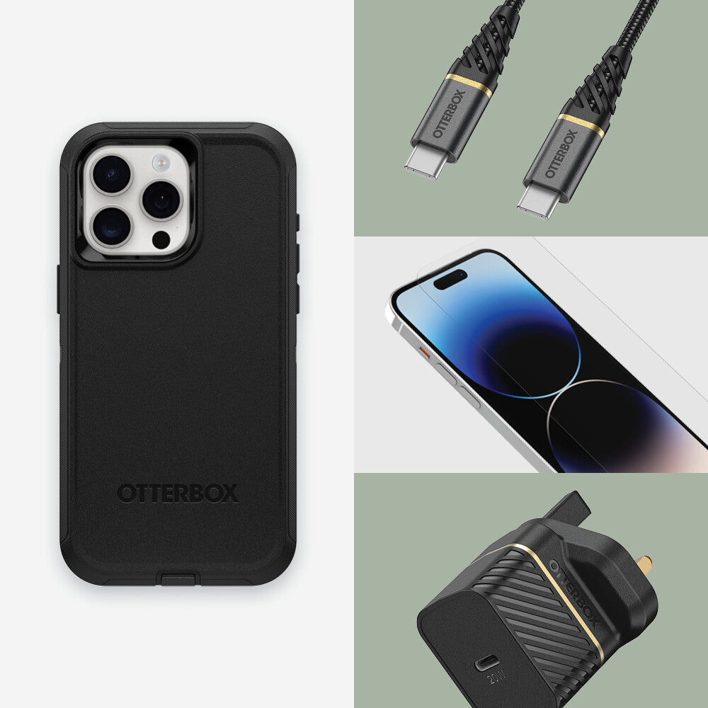 OtterBox Defender Series for iPhone 15 Pro Max in Black - No Packaging