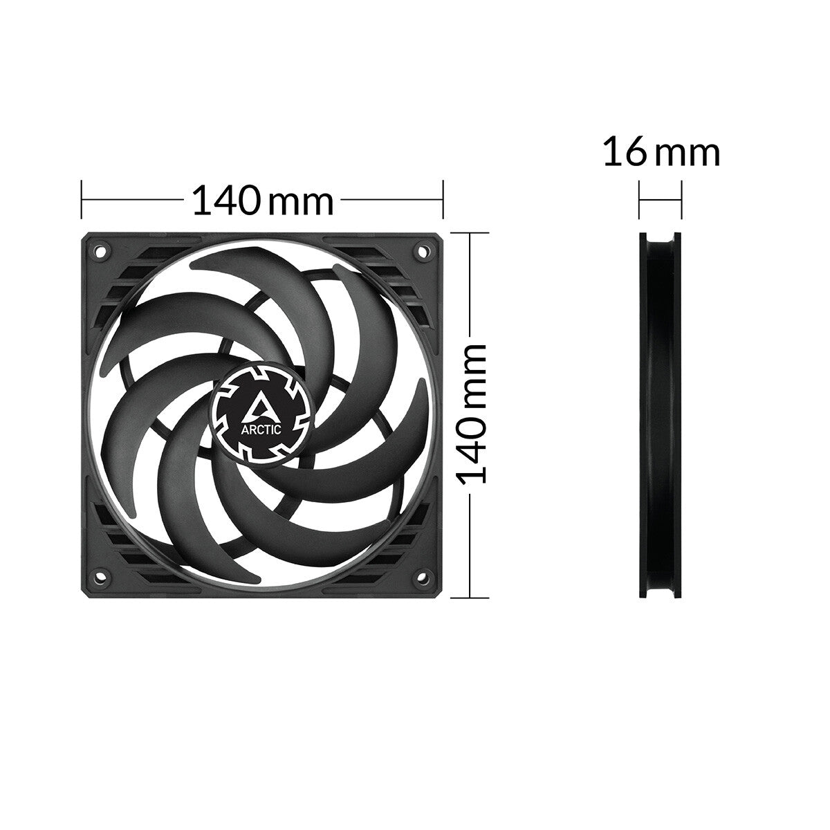 ARCTIC P14 Slim - PWM PST PC Case Fan in Black  - 140mm