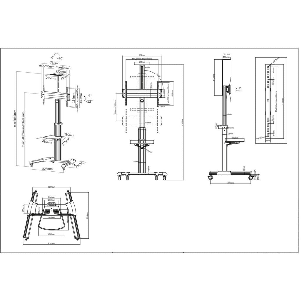 Manhattan 461245 - Trolley monitor/TV Stand for 94 cm (37&quot;) to 177.8 cm (70&quot;)