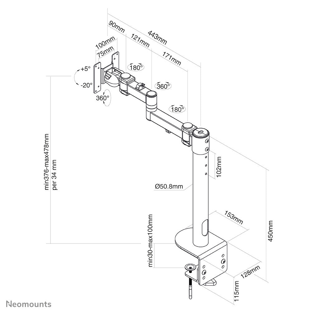 Neomounts FPMA-D960BLACKPLUS Desk monitor mount for 25.4 cm (10&quot;) to 124.5 cm (49&quot;)