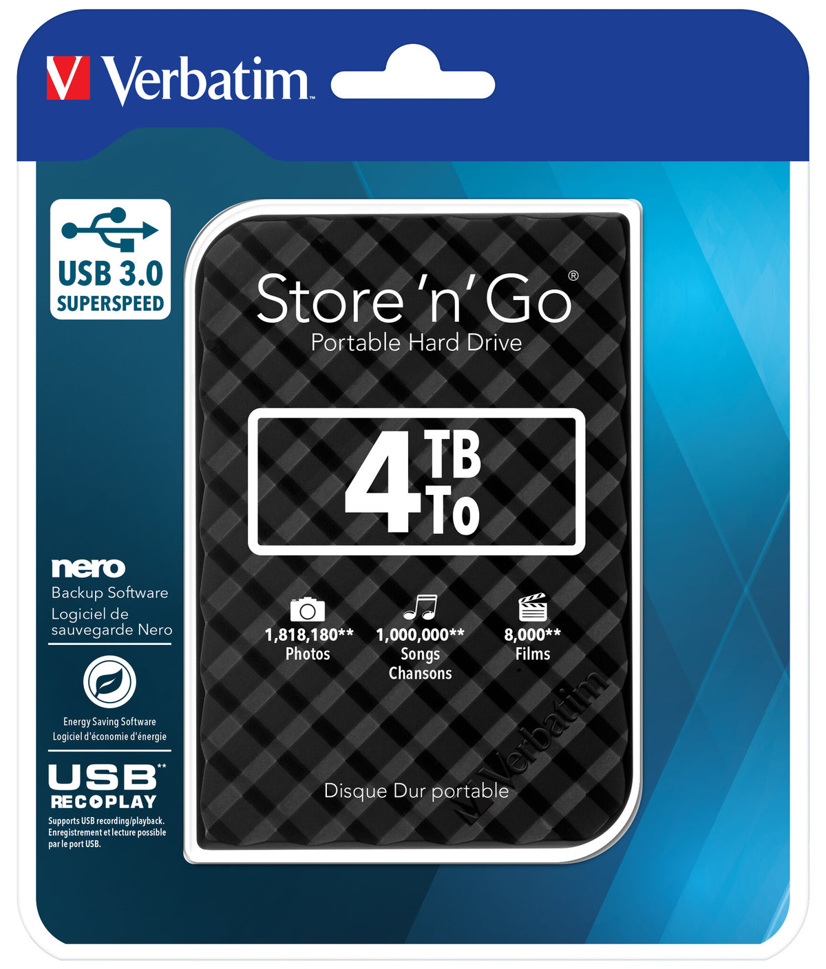 Verbatim Store &#39;n&#39; Go USB 3.0 Hard Drive in Black - 4 TB