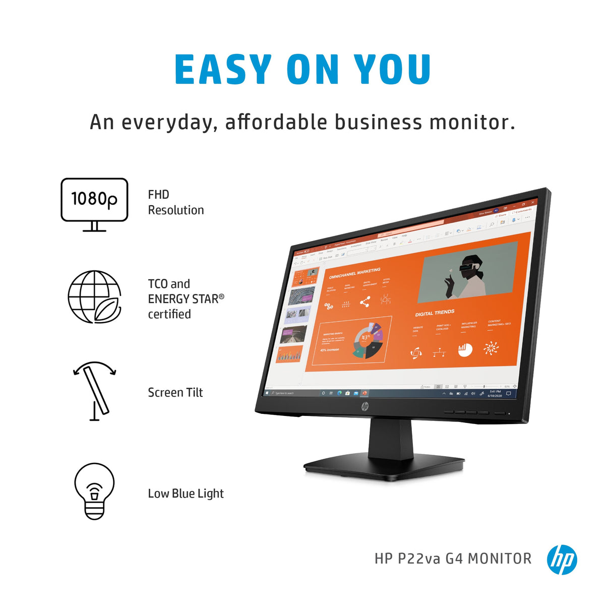 HP P22VA G4 - 54.6 cm (21.5&quot;) - 1920 x 1080 pixels Full HD Monitor