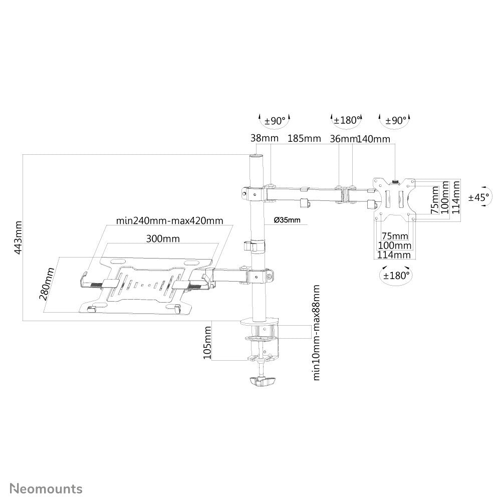 Neomounts FPMA-D550NOTEBOOK - Desk monitor + laptop mount for 25.4 cm (10&quot;) to 81.3 cm (32&quot;)