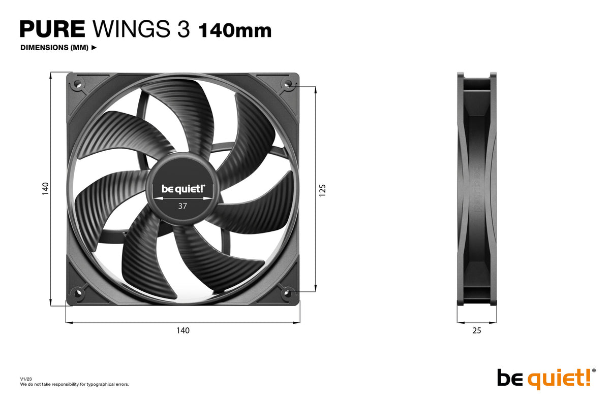 be quiet! Pure Wings 3 - Computer Case Fan in Black - 140mm