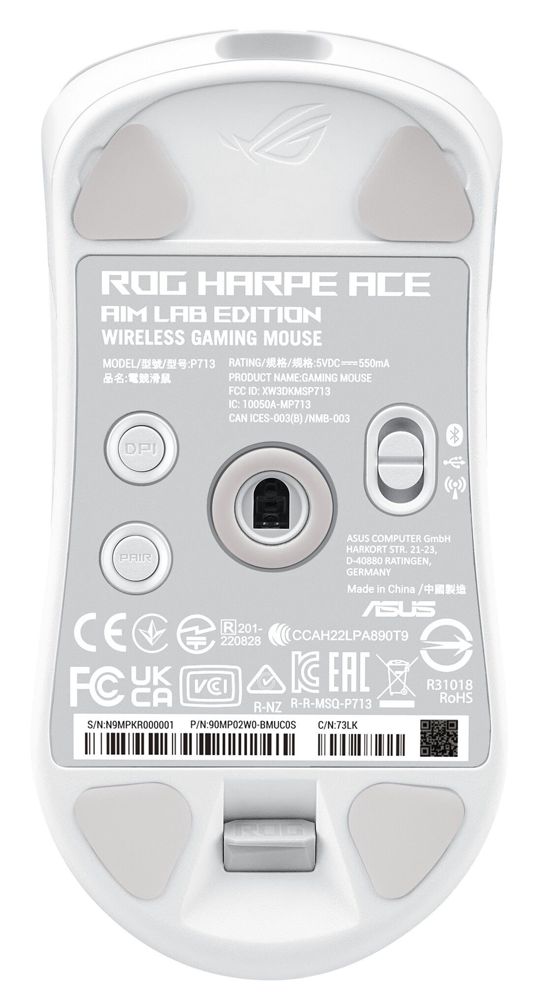 ASUS ROG Harpe Ace &quot;Aim Lab Edition&quot; - RF Wireless + Bluetooth + USB Type-C Opto-mechanical Mouse in White - 36,000 DPI