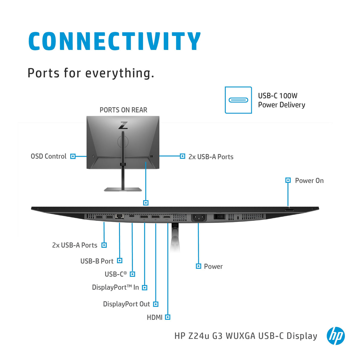 HP Z24u G3 - 61 cm (24&quot;) - 1920 x 1200 pixels LCD Monitor