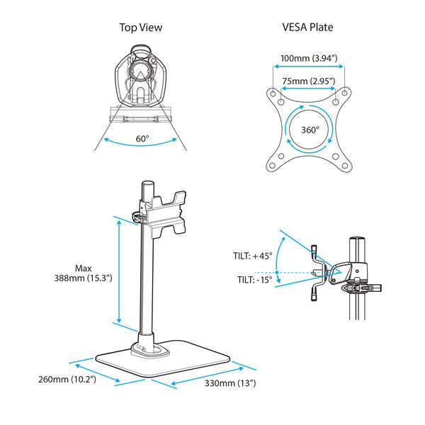 StarTech.com - Desk monitor stand for 30.5 cm (12&quot;) to 86.4 cm (34&quot;)