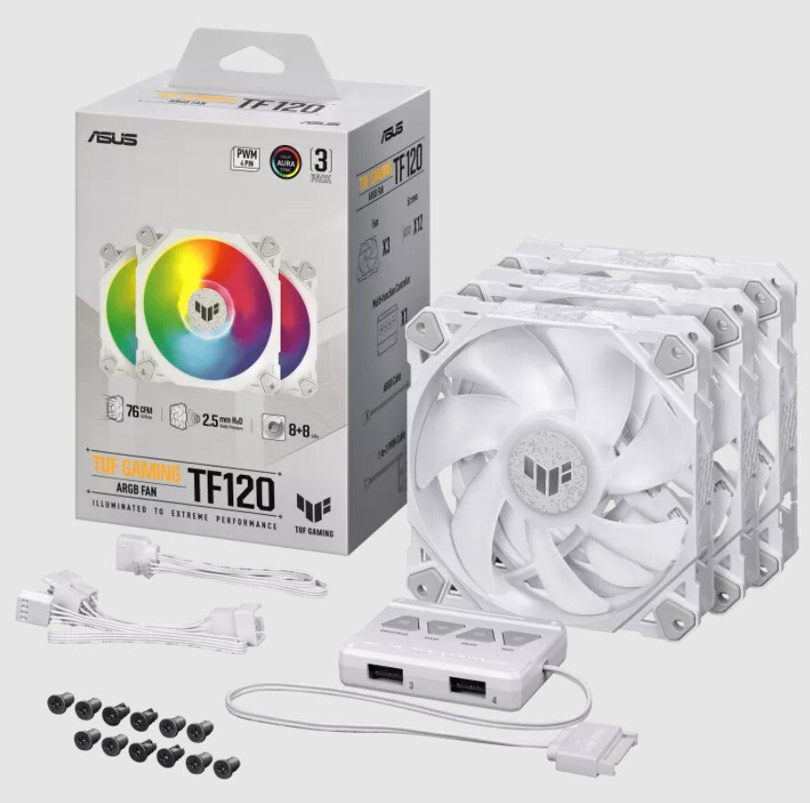 ASUS TUF GAMING TF120 ARGB - Computer Case Fan in White - 120mm (Pack of 3)