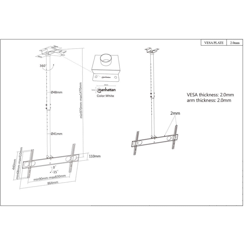 Manhattan 423625 - Ceiling monitor/TV mount for 94 cm (37&quot;) to 177.8 cm (70&quot;)