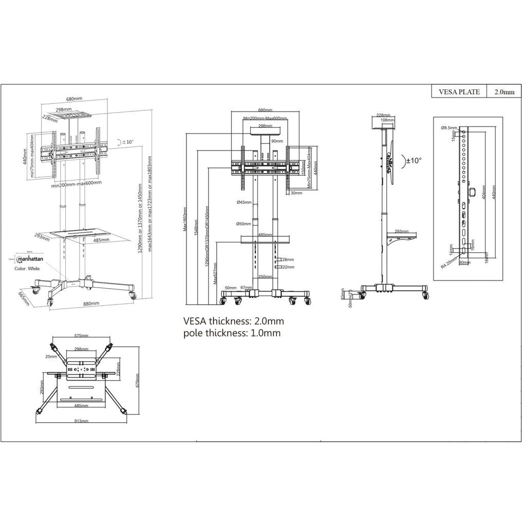 Manhattan 461238 - Trolley monitor/TV stand for 94 cm (37&quot;) to 177.8 cm (70&quot;)