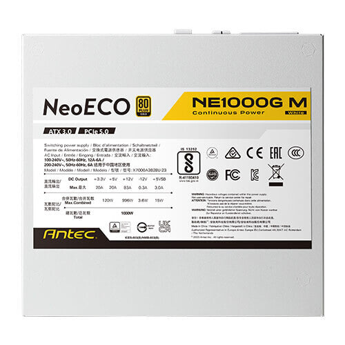 Antec Neo ECO NE1000G M - 1000W 80+ Gold Fully Modular Power Supply Unit in White