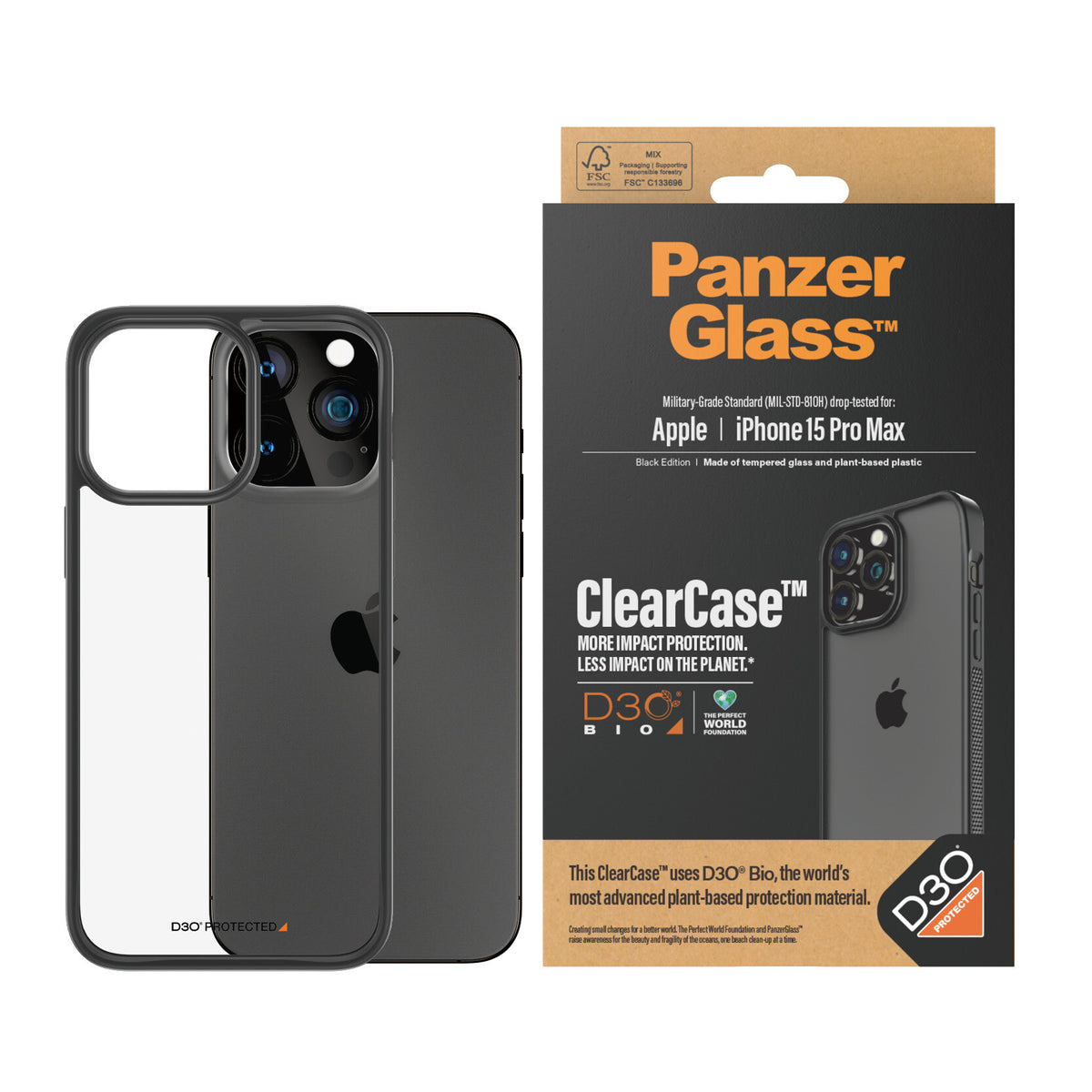 PanzerGlass ® ClearCase with D3O for iPhone 15 Pro Max in Black