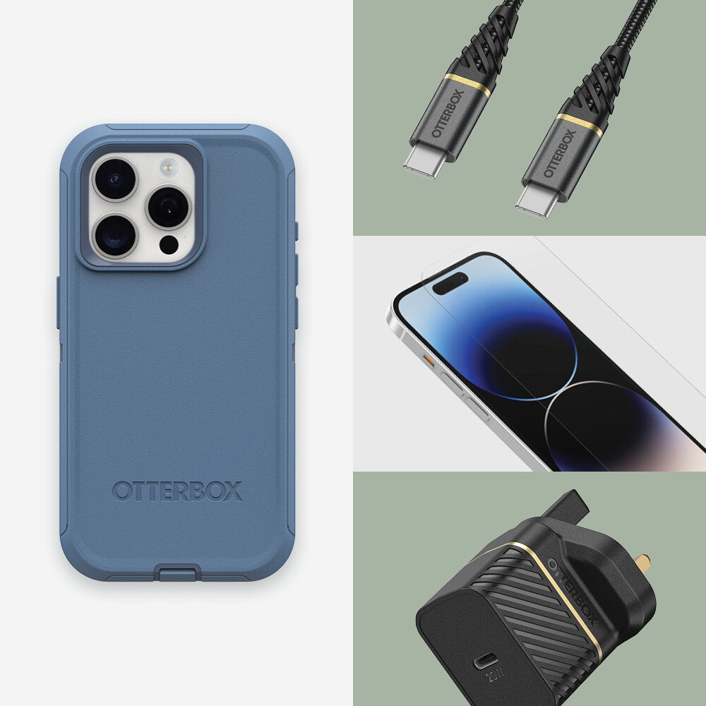 OtterBox Defender Series for iPhone 15 Pro in Baby Blue Jeans - No Packaging