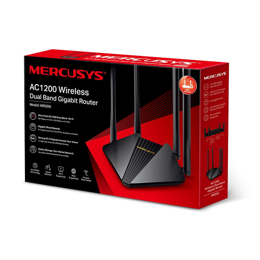 Mercusys AC1200 - Gigabit Ethernet Dual-band (2.4 GHz / 5 GHz) wireless router in Black