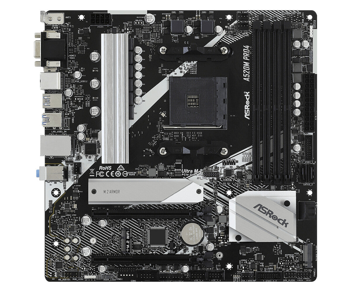 Asrock A520M Pro4 micro ATX motherboard - AMD A520 Socket AM4