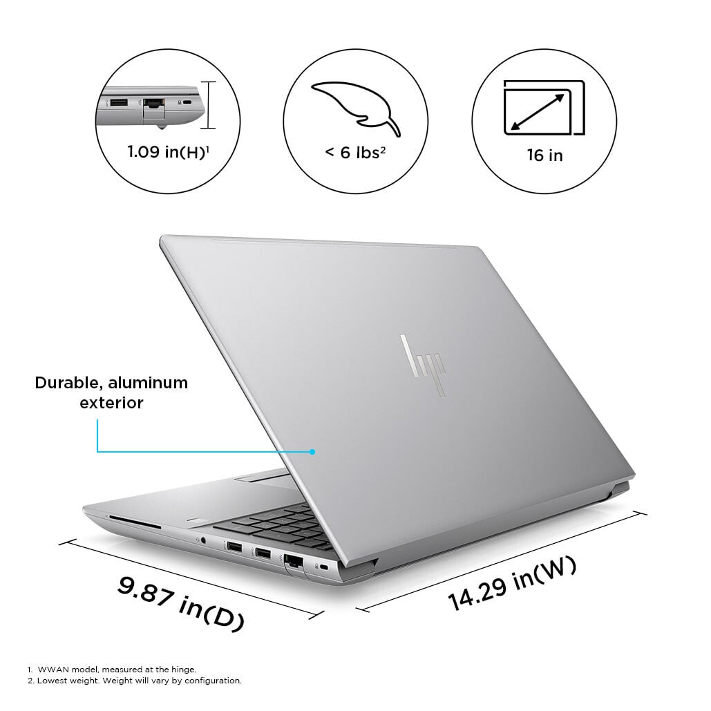 HP ZBook Fury 16 G10 Laptop - 40.6 cm (16&quot;) - Intel® Core™ i7-13700HX - 32 GB DDR5-SDRAM - 1 TB SSD - NVIDIA RTX A2000 - Wi-Fi 6E - Windows 11 Pro - Silver