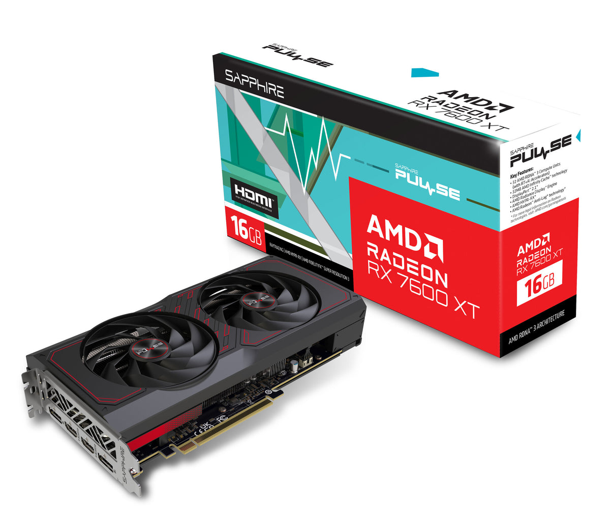 Sapphire PULSE - AMD 16 GB GDDR6 Radeon RX 7600 XT graphics card