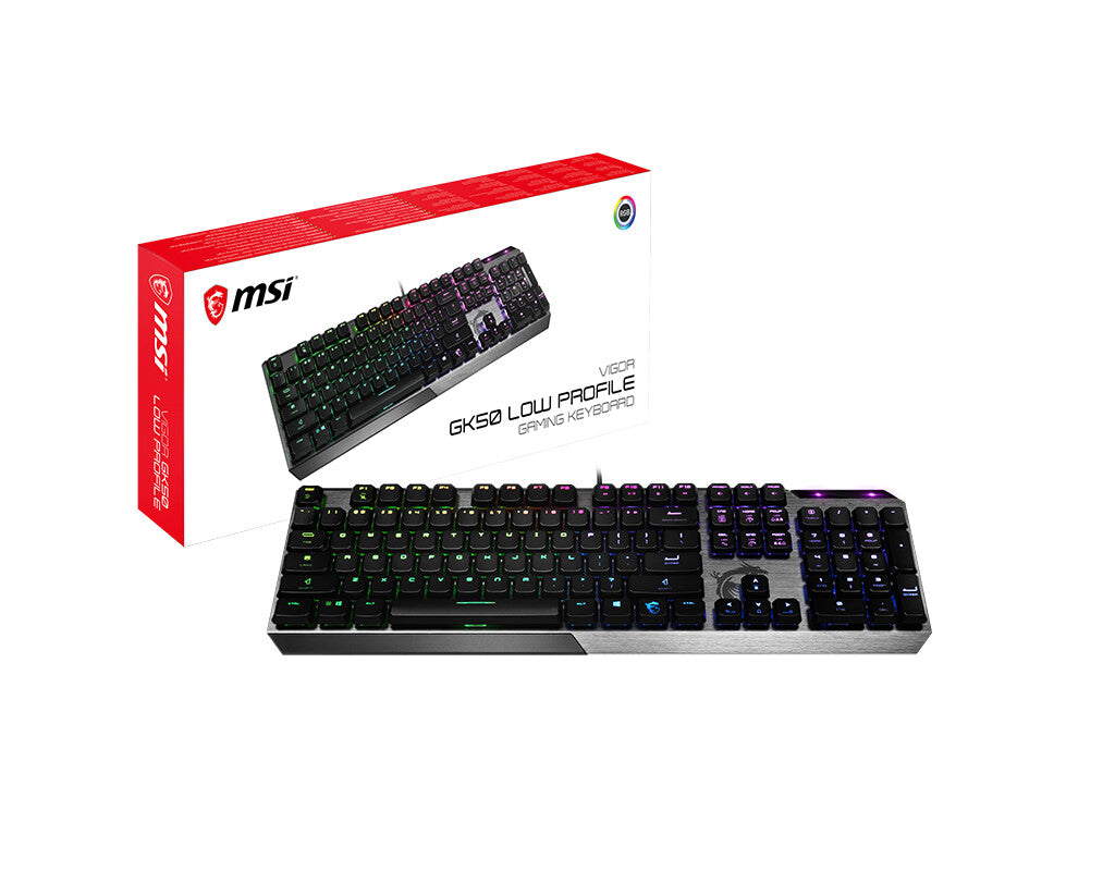 MSI VIGOR GK50 Low Profile - USB Wired RGB Mechanical Gaming Keyboard in Black (QWERTY UK)