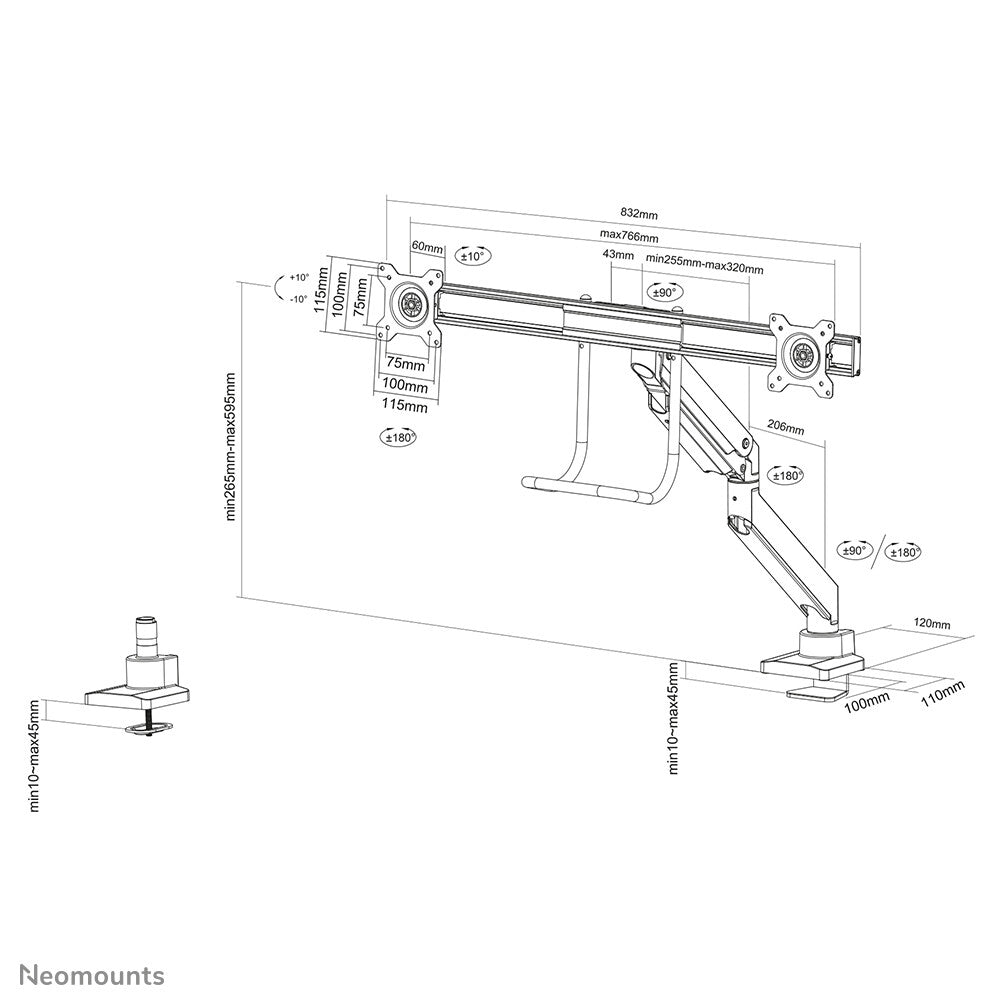 Neomounts NM-D775DXBLACK - Desk monitor mount for 25.4 cm (10&quot;) to 81.3 cm (32&quot;)