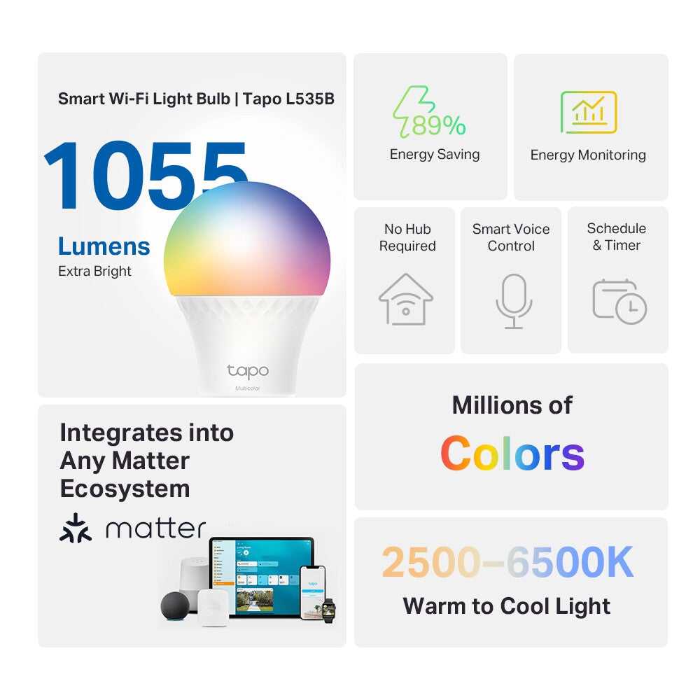 TP-Link Tapo Smart Wi-Fi Lightbulb - Multicolour - B22