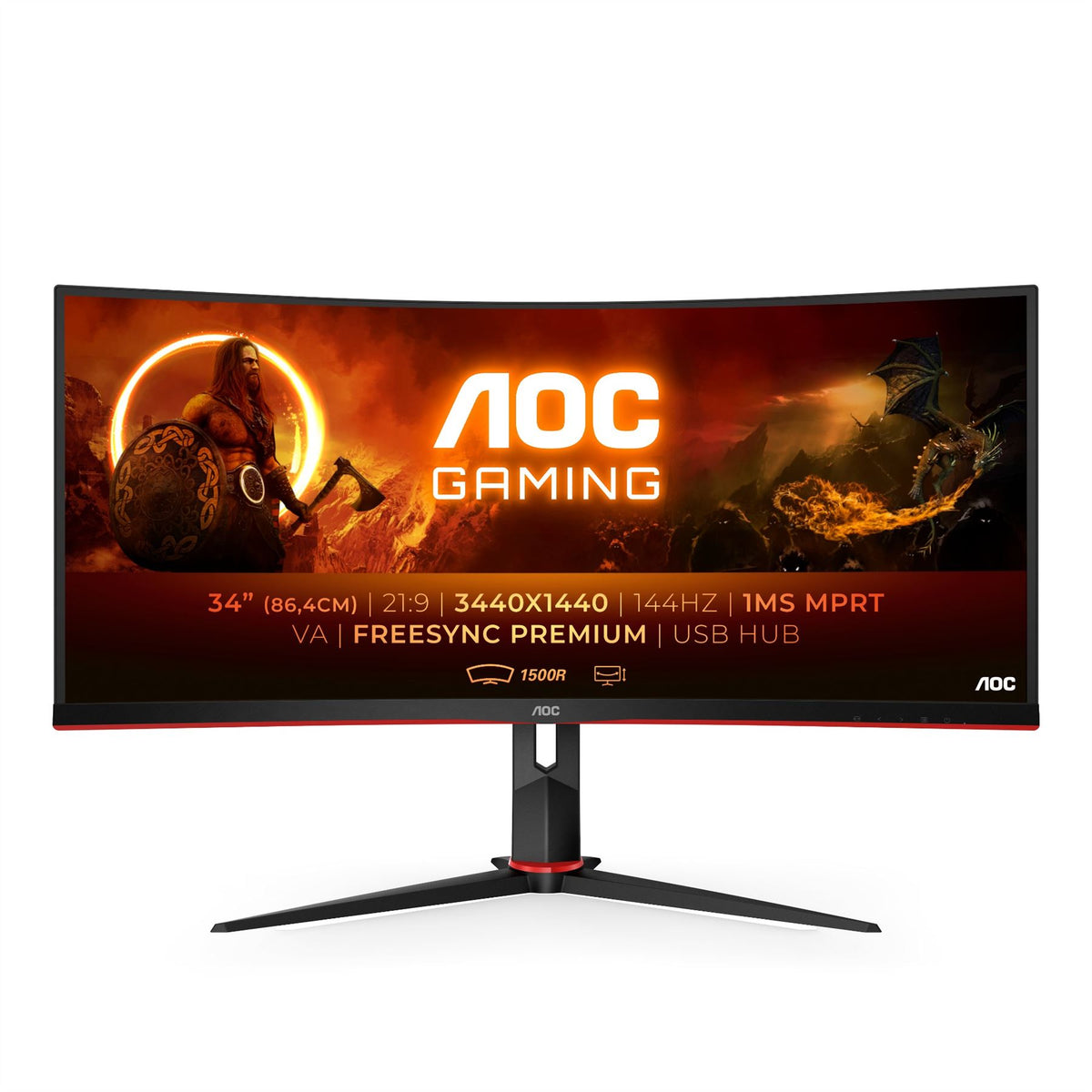 AOC G2 CU34G2X/BK Computer Monitor 86.4 cm (34&quot;) 3440 x 1440 pixels Quad HD LED Black, Red