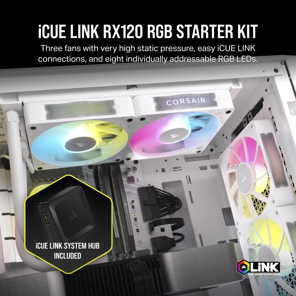 Corsair iCUE LINK RX120 RGB - Computer Case Fan in White - 120 mm (Pack of 3)