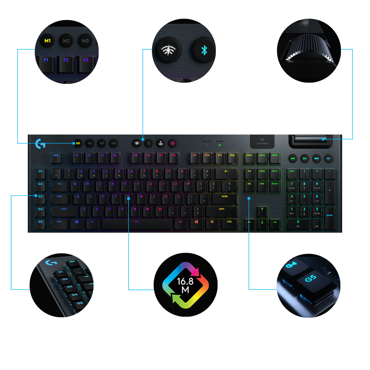 Logitech G - G915 LIGHTSPEED RGB - GL Tactile RF Wireless + Bluetooth Mechanical Gaming Keyboard