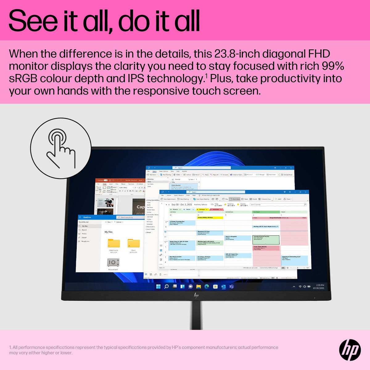 HP E24T G5 - 60.5 cm (23.8&quot;) - 1920 x 1080 pixels Full HD Touchscreen Monitor