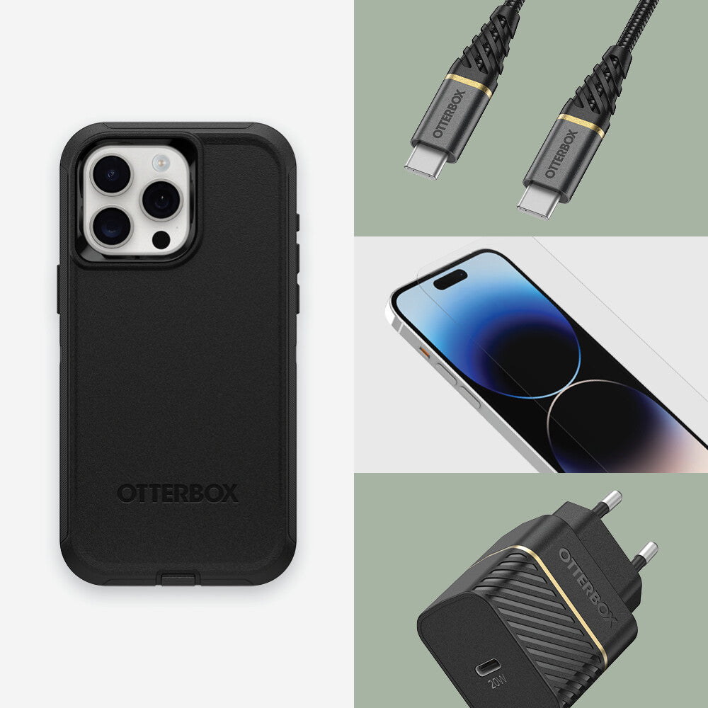 OtterBox Defender Series for iPhone 15 Pro Max in Black - No Packaging