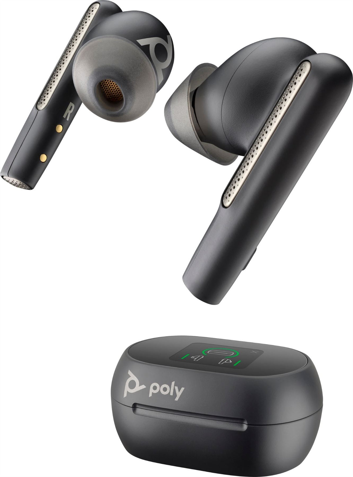 POLY Voyager Free 60+ UC M Carbon Black Earbuds +BT700 USB-C Adapter +Touchscreen Charge Case