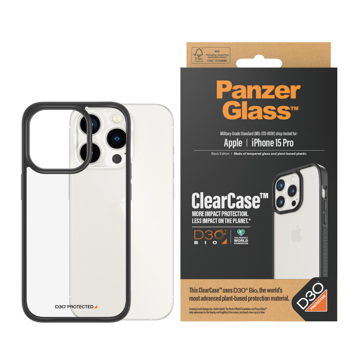 PanzerGlass ® ClearCase with D3O for iPhone 15 Pro in Black