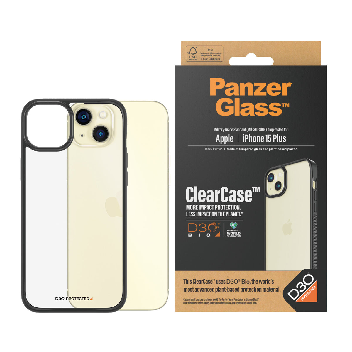 PanzerGlass ® ClearCase with D3O for iPhone 15 Plus in Black