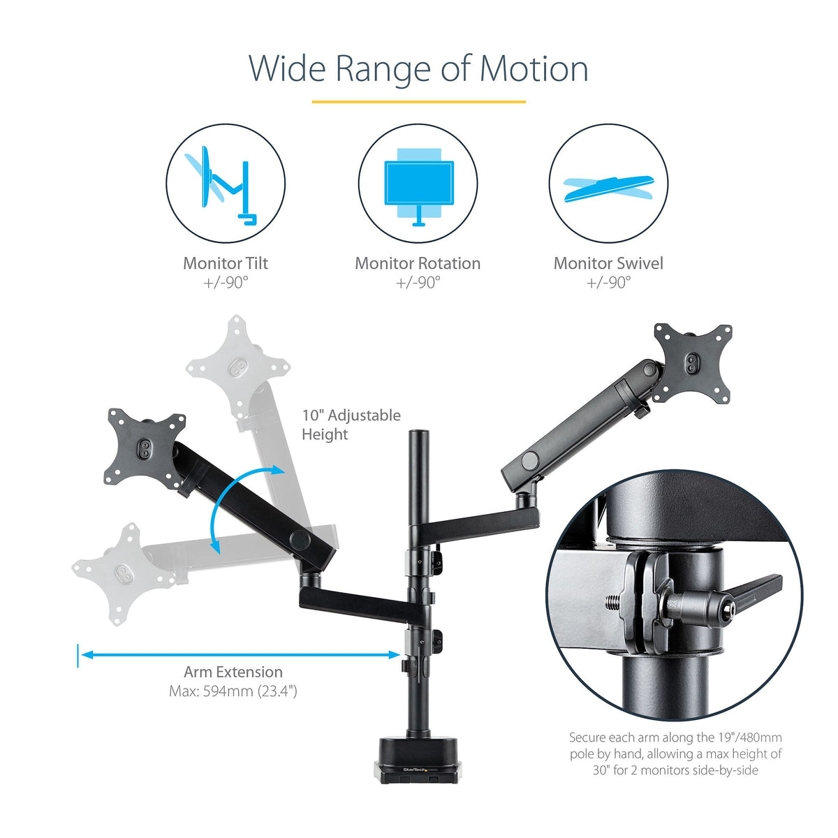 StarTech.com ARMDUALPIVOT Desk monitor mount for 81.3 cm (32&quot;)