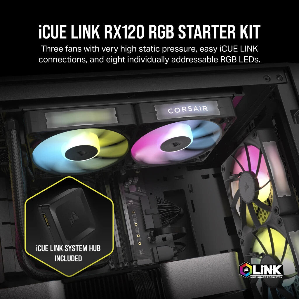 Corsair iCUE LINK RX120 RGB - Computer Case Fan in Black - 120mm (Pack of 3)