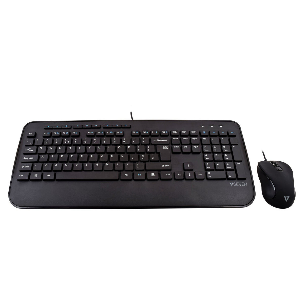 V7 Full Size USB Keyboard with Palm Rest and Ambidextrous Mouse Combo - UK