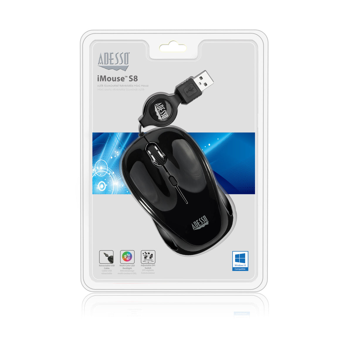 Adesso iMouse S8B - USB Illuminated Retractable Mini Mouse