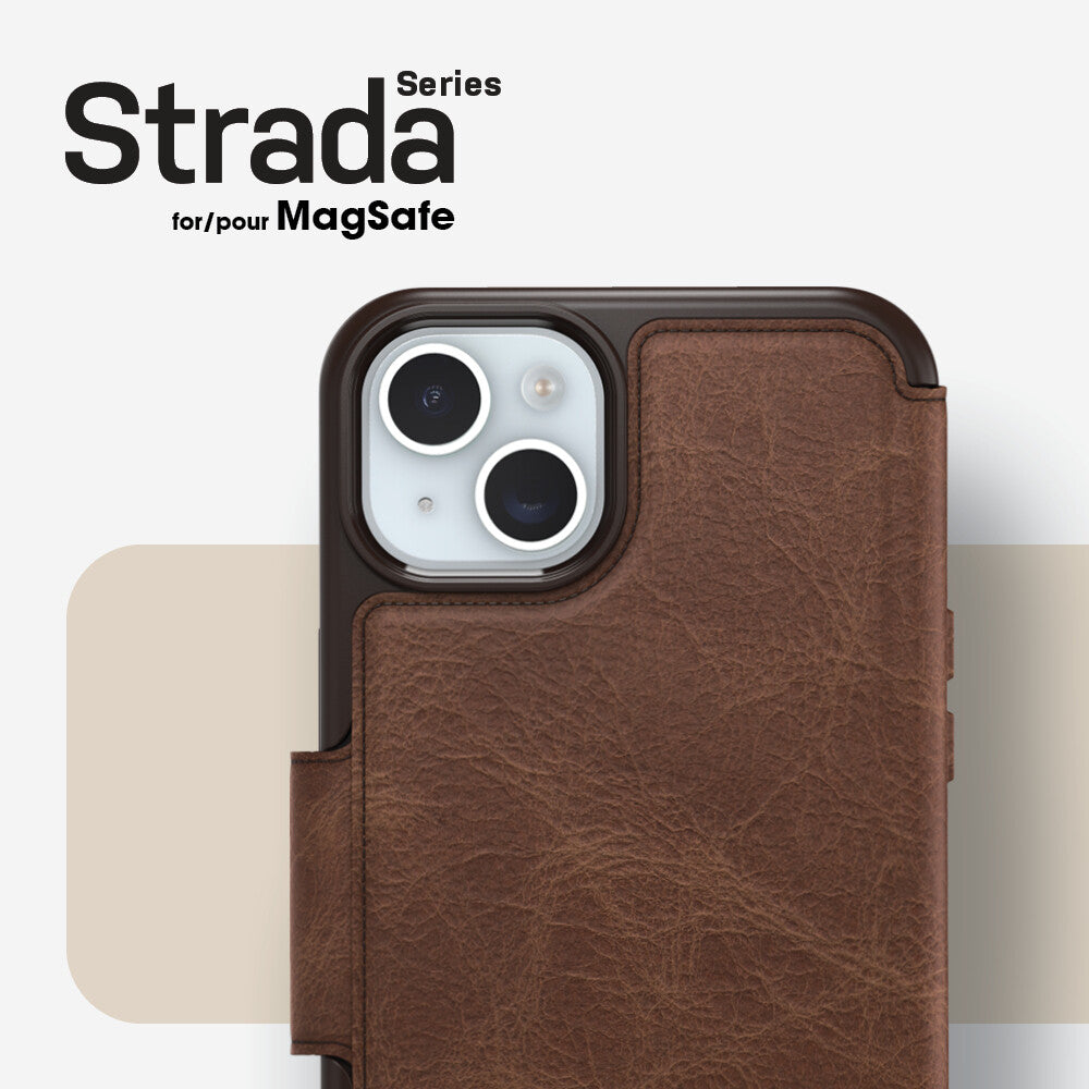 OtterBox Strada Series Folio MagSafe for iPhone 15 Plus in Espresso (Brown)