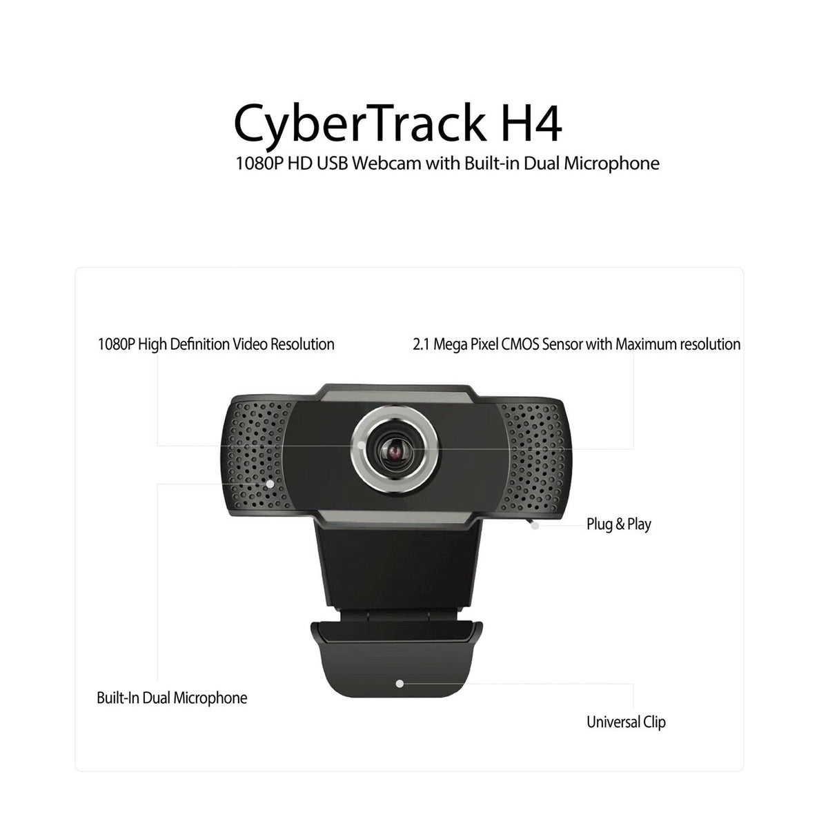 Adesso CyberTrack H4 - 2.1 MP 1920 x 1080p USB 2.0 webcam in Black / Silver